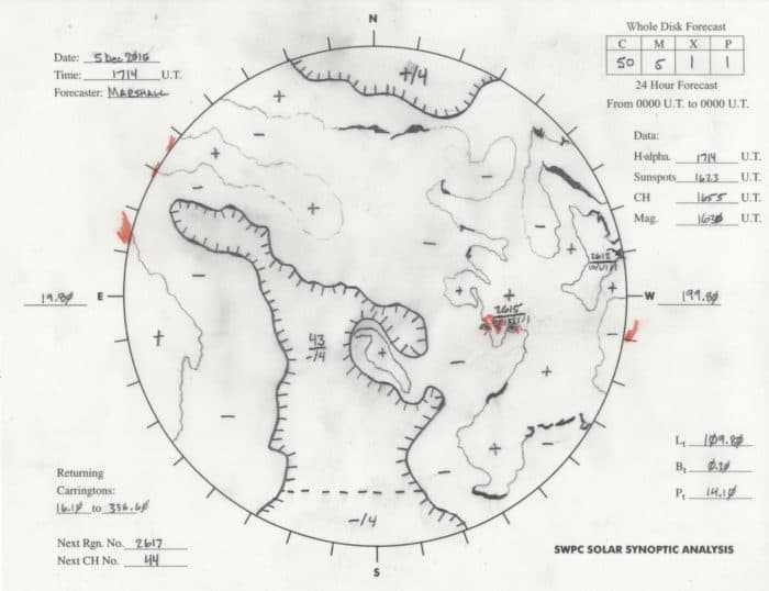 NOAA SWPC hand-drawn synoptic map, 5 December 2016
